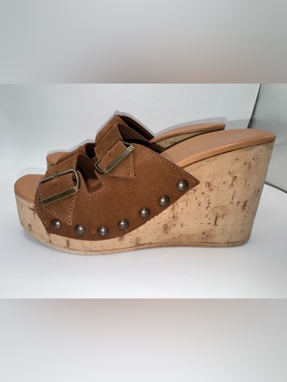 NEW Anna Luisa Amalfi Brown Suede Cork Wedge Sandals Size 7 Made in Italy - Picture 3 of 15